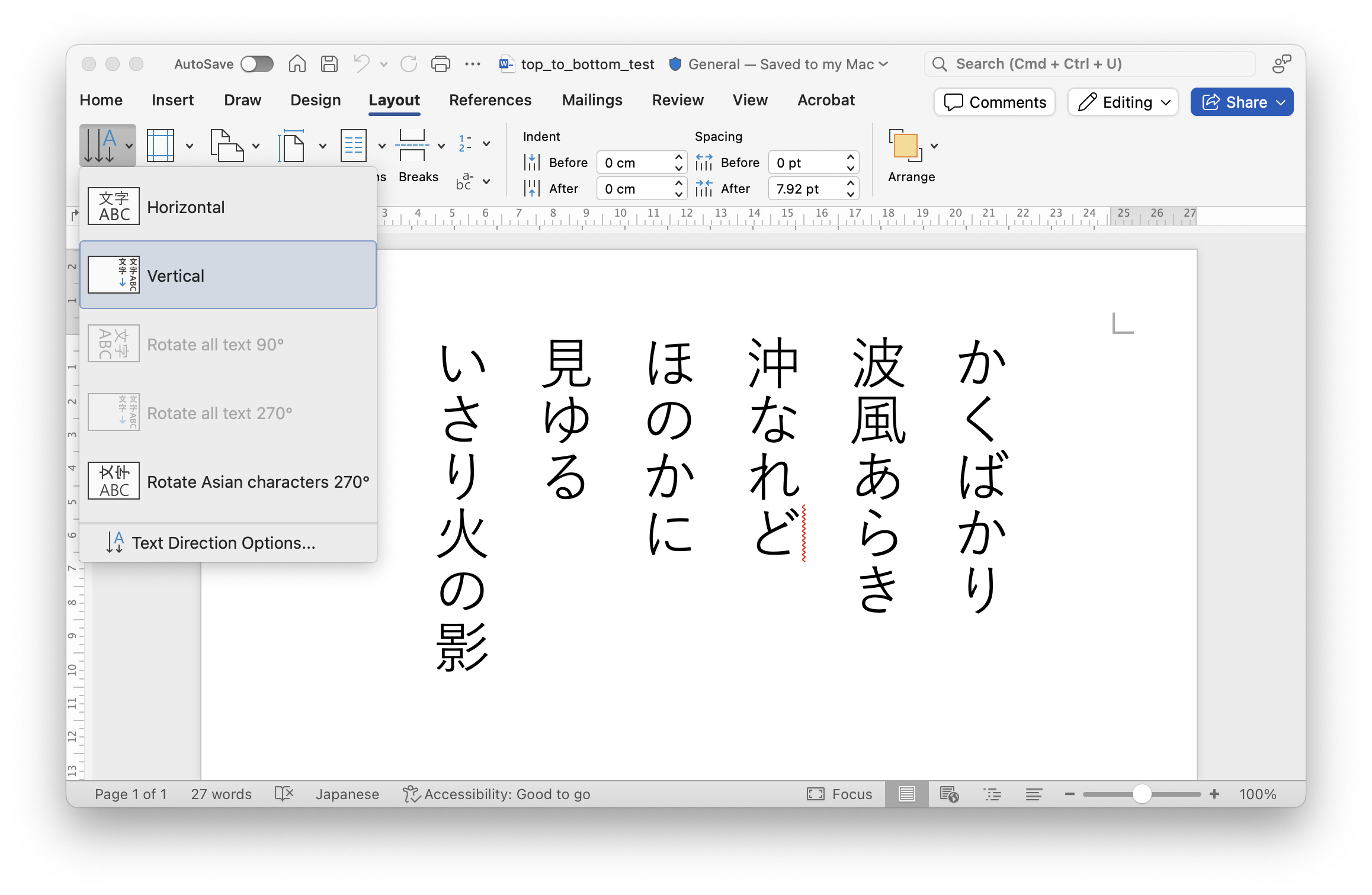 Screenshot of Word for Mac with column layout