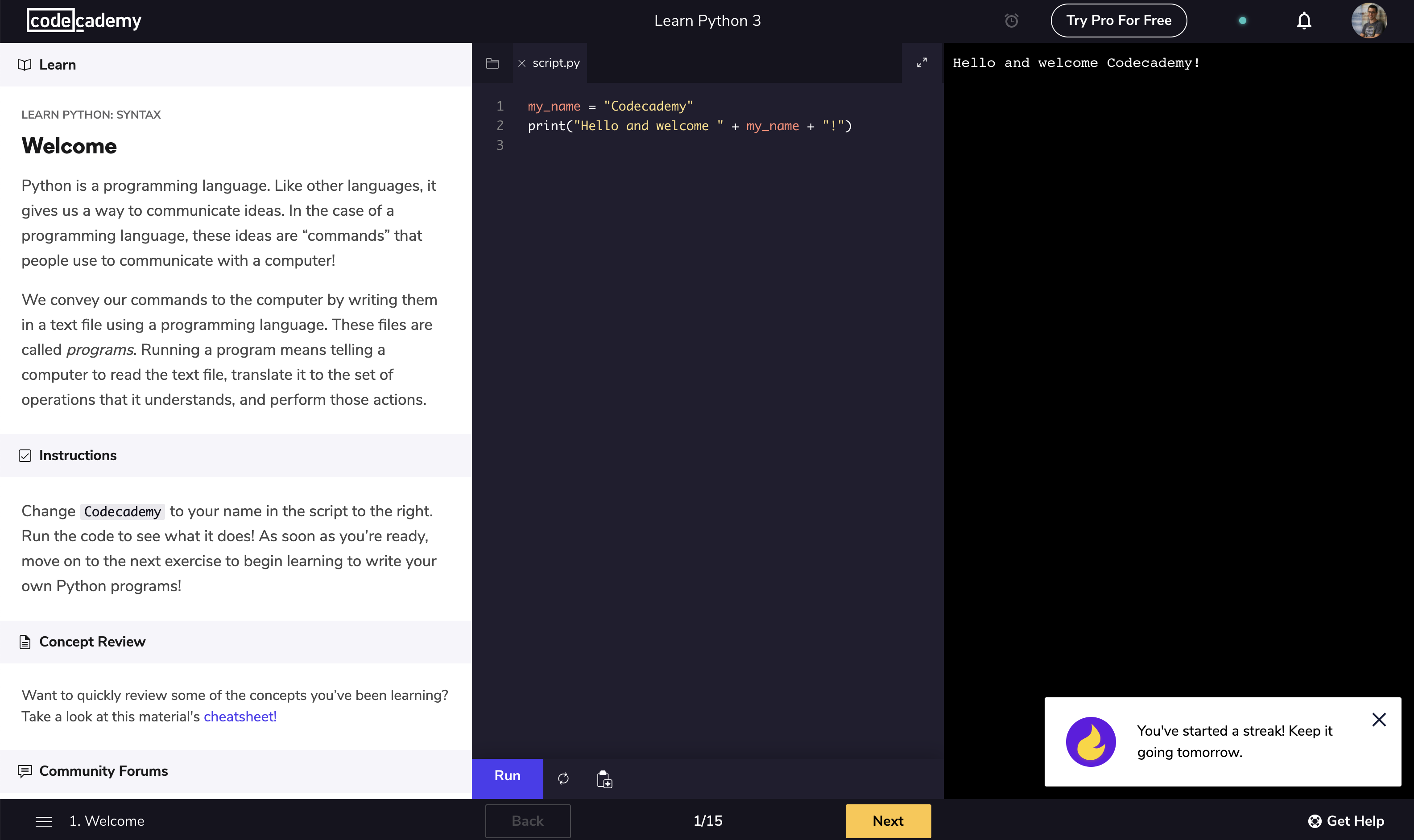 codeacademy screenshot